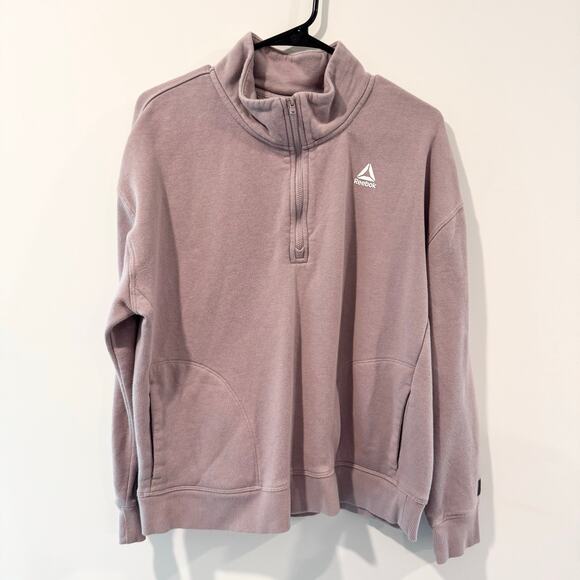 Reebok Pullover Purple Quarter Zip Cropped Womens Large Athleisure Comfy - Picture 1 of 6